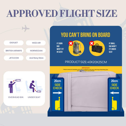 Yankony for Ryanair Cabin Bags 40x20x25 Underseat Cabin Bag, Small Travel Backpack Cabin Size Carry on Bag for Airplanes Multiple Pockets Comfort Backpack 20L Cabin Size for Men and Women