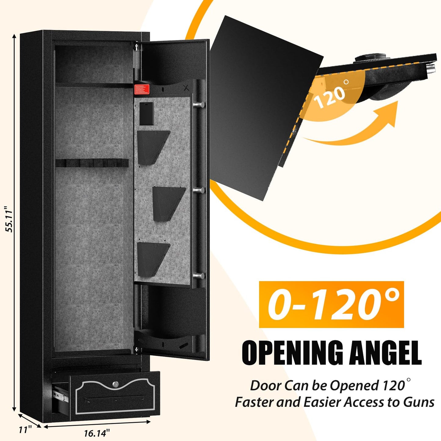 Zevemomo 8 Gun Safes, Rifle Safe Long Gun Safe for Home, Quick & Easy Access Gun Cabinets for Home Rifle and Pistols with LED Light & Drawer, Electronic Lock