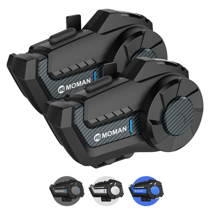 Moman Motorcycle Intercom, H2S Motorbike Helmet Headset 2-Way 1000M Communication System with Triple Noise Cancellation Audio Multitasking Hi-Fi Stereo Music Sharing FM AI Voice Waterproof, 2 Pack