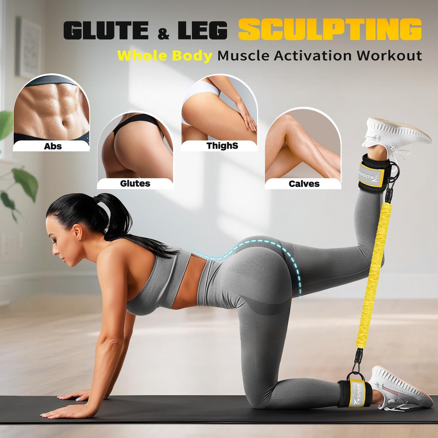 WOQQW Ankle Resistance Bands with Ankle Straps, Ankle Weights Bands for Women, Legs and Glutes Workout Equipment, Home Gym Exercise Equipment for Booty Training, Cable Machine Kickback, Pilates