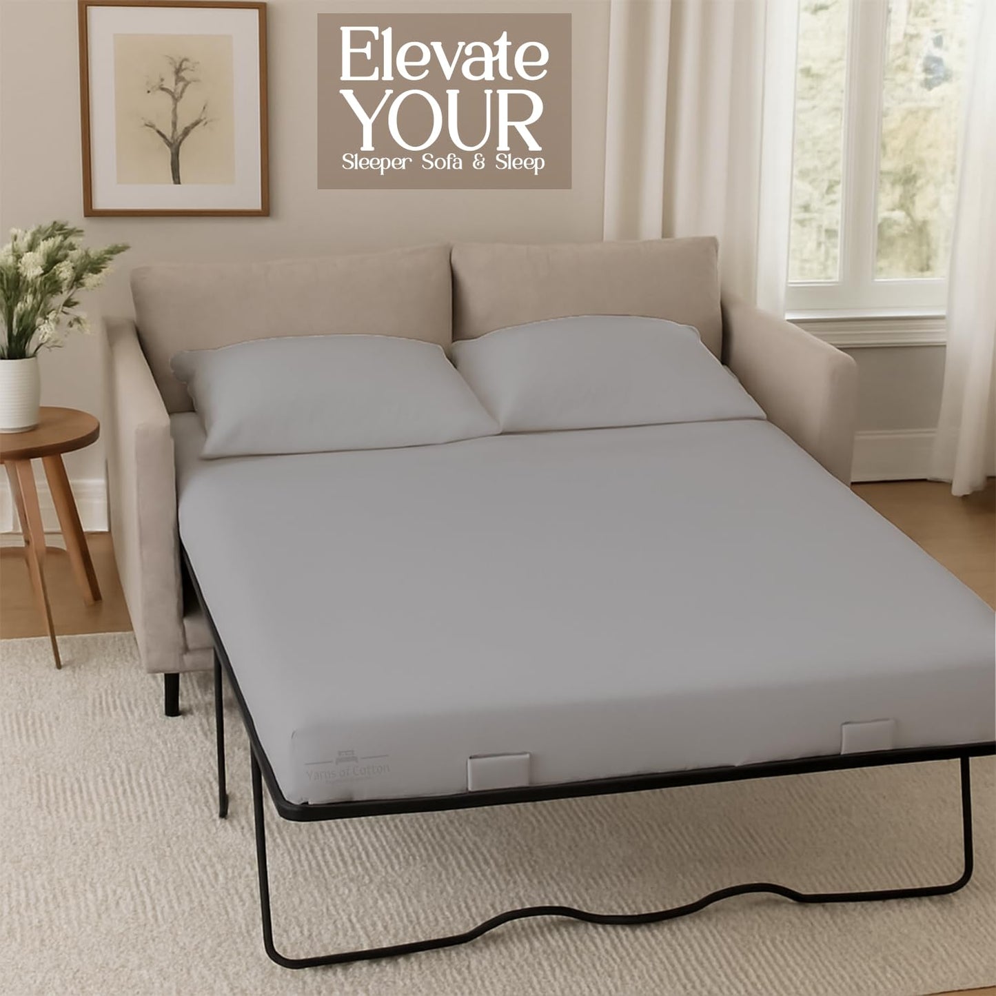 Sleeper Sofa Bed Sheet, 100% Cotton 400 Thread Count, 4 Piece Set, Deep Pocket Fitted Sheet, Soft Wrinkle Free & Breathable, Luxury Hotel Quality, Fits Up to 6 Inch Mattress (Full, Silver Grey)