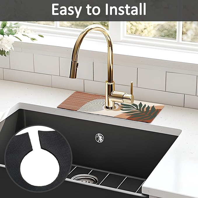 15" X 5.5" Kitchen Sink Splash Guard Faucet Mat Boho Super Absorbent Fast