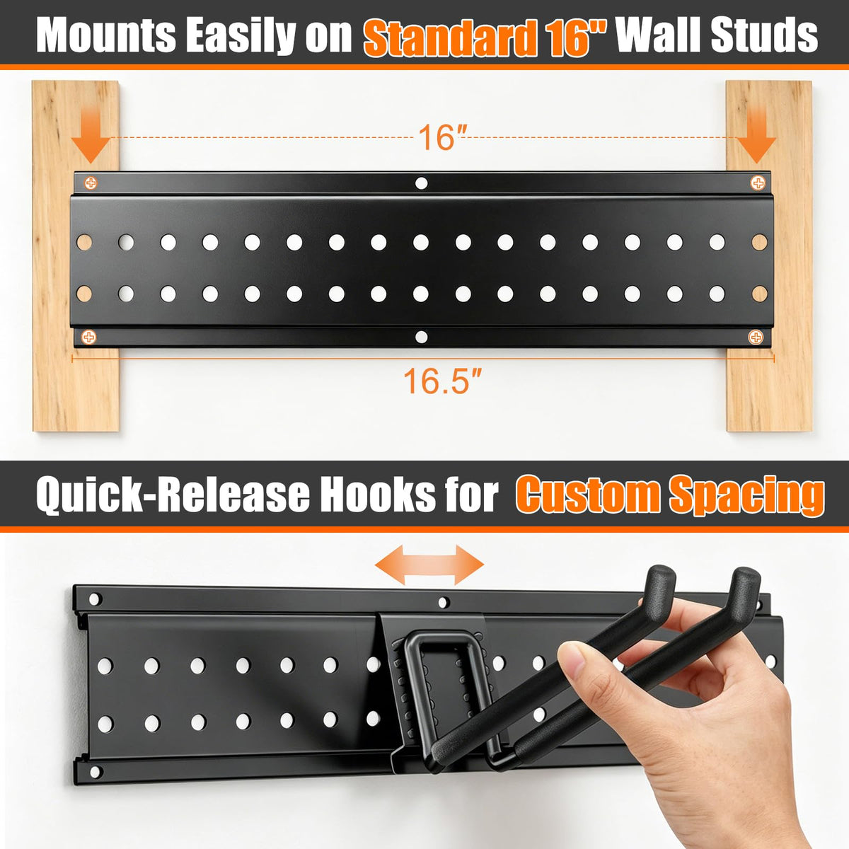ZICANYCO Garage Tool Organizer Wall Mount 66 inches with 13 Adjustable Heavy-Duty Hooks, Garage Organization, Garden Tool Storage Rack for Garage, Yard, and Shed, Holds Up to 520 lbs