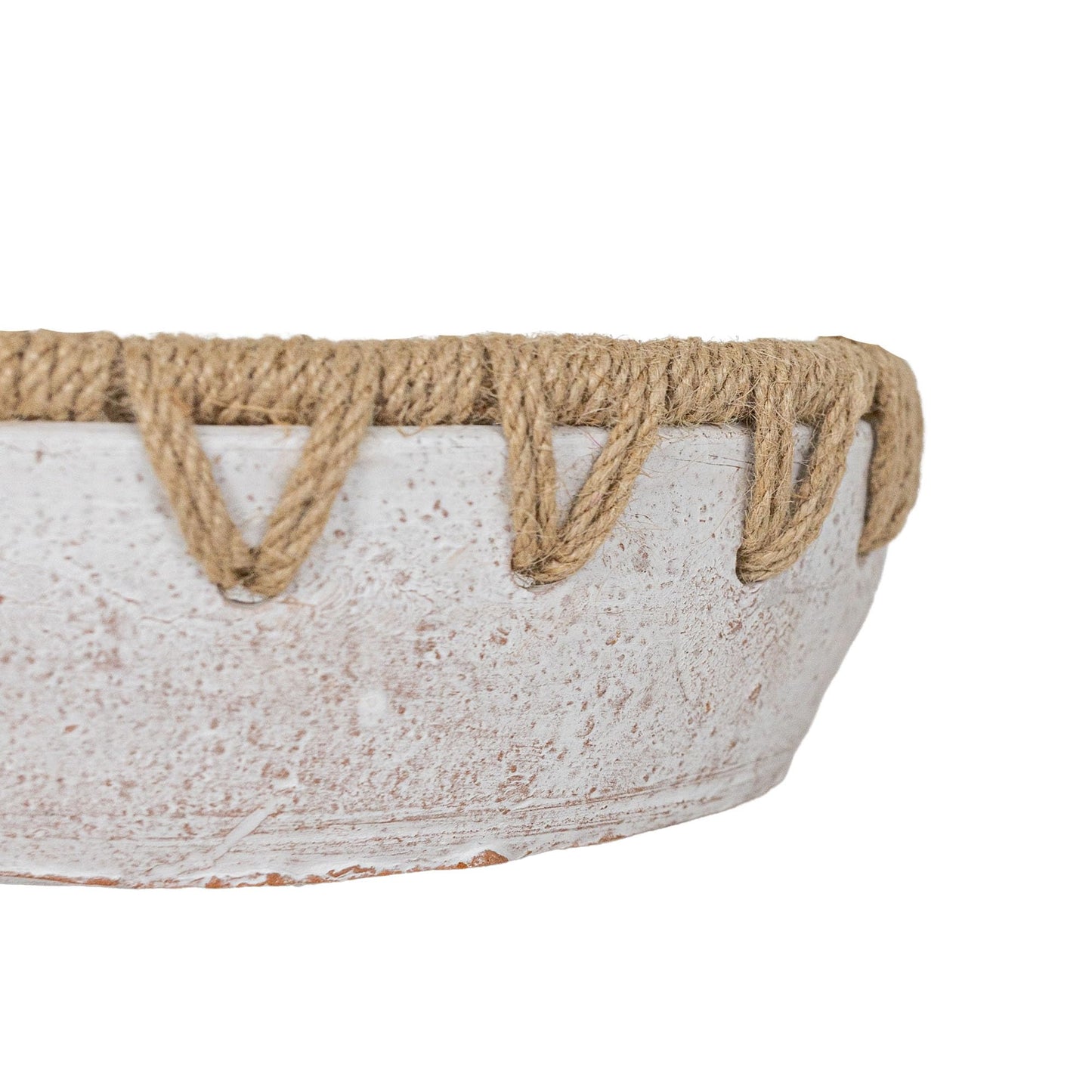Foreside Home and Garden 3" x 9.25" Landon Decorative White Terracotta Greenery Planter Pot Bowl w/Woven Geometric Jute Rim Home Boho Rustic Style Natural Accent Piece Faux Artificial Plant Decor