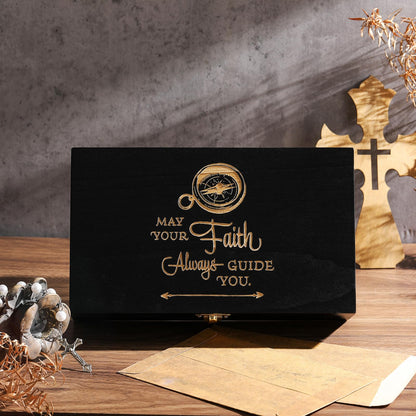 CroBlissful First Communion Wooden Box Keepsake Baptism Memory Box Gift 8.6 x 5.1 x 2.4 Inches First Holy Communion Jewelry Storage for Baptism Memory Keepsake (Confirmation)
