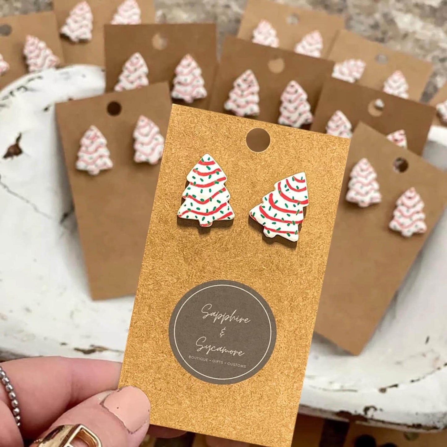 Cute AcrylicChristmas Earrings for Women | Cute Christmas Tree Cake Shape Earring, Holiday Gifts for Women | Christmas Decorations Clearance (A - Cake)