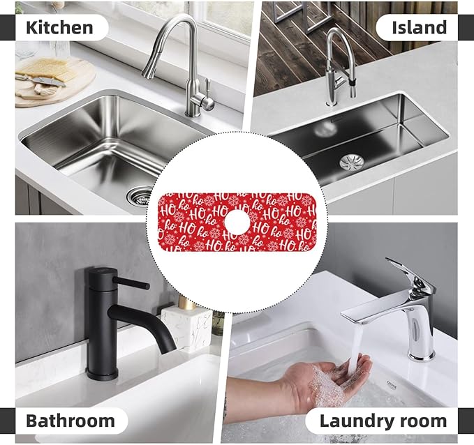 Christmas Snowflake Ho Red Buffalo Plaid Kitchen Sink Splash Guard Faucet Mat 1