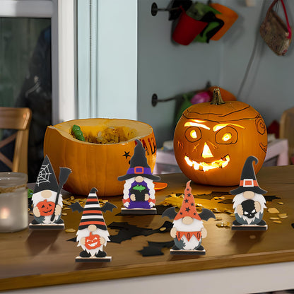 SY Super Bang 5pcs Halloween Wooden Decorations, Halloween Tabletop Centerpiece Gnome Decoration, for Home Indoor Holiday Party Decor Supplies.