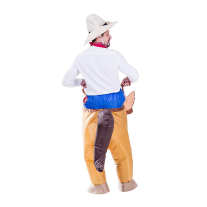 Spooktacular Creations Halloween Inflatable Costume, Riding a Horse Suit, Cowboy Suit with a Hat, Air Blow Up Deluxe Halloween Outfit, Cowboy Ride On Horse Costume - Adult Size
