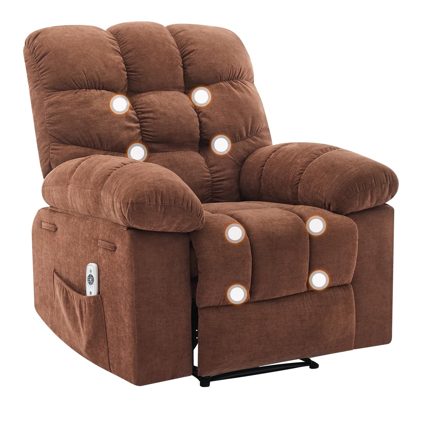 GAOMON Oversized Recliner Rocking Chair - Wide Overstuffed Recliner with Massage & Heat, Lumbar Support, Side Pockets, Remote Control, Upholstery Soft Sofa Chair for Living Room, Bedroom - Dark Brown