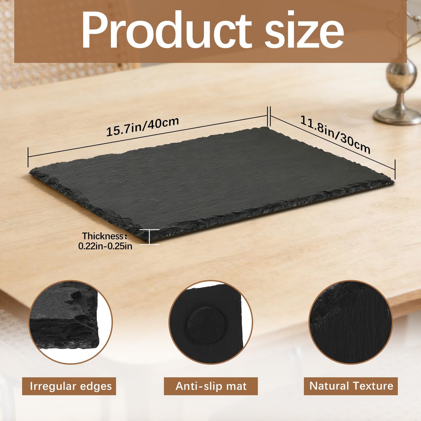 4PCS 16inch*12inch Slate Cheese Board Tray Charcuterie Boards Slate Placemats,Natural Food Contact Safe Stone,Suitable for Sushi, Party, Gift, Fruit, Meat