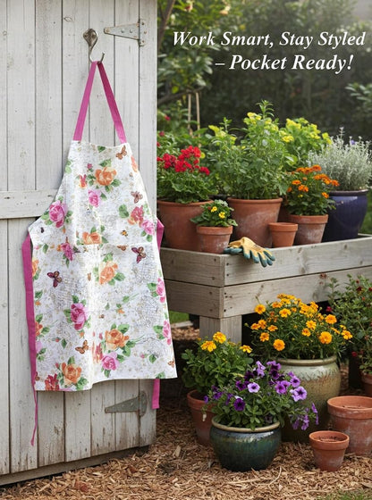 HOMETYGER Complete 4-Piece Set – Includes apron, heat-resistant oven mitt, dish towel, and an extra matching hand towel for everyday kitchen use (Pink Floral)