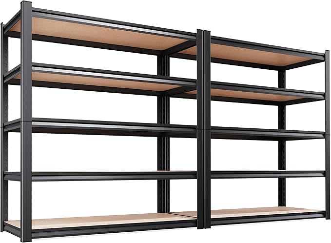 Set of 2 Garage Shelving Heavy Duty Storage Shelves, Metal Adjustable Shelving Unit, Utility Garage Organizer Shelf for Basement, Pantry, Kitchen, Warehouse, 17.7" Dx45.6 Wx71.2 H, Black
