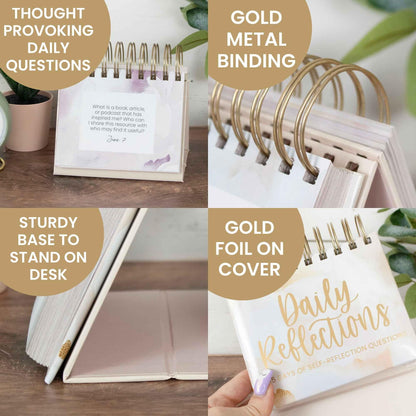 bloom daily planners Undated Perpetual Desk Easel - Motivational Inspirational Standing Flip Calendar - Page a Day (5.25" x 5.5") - Daily Mindfulness Reflection Questions
