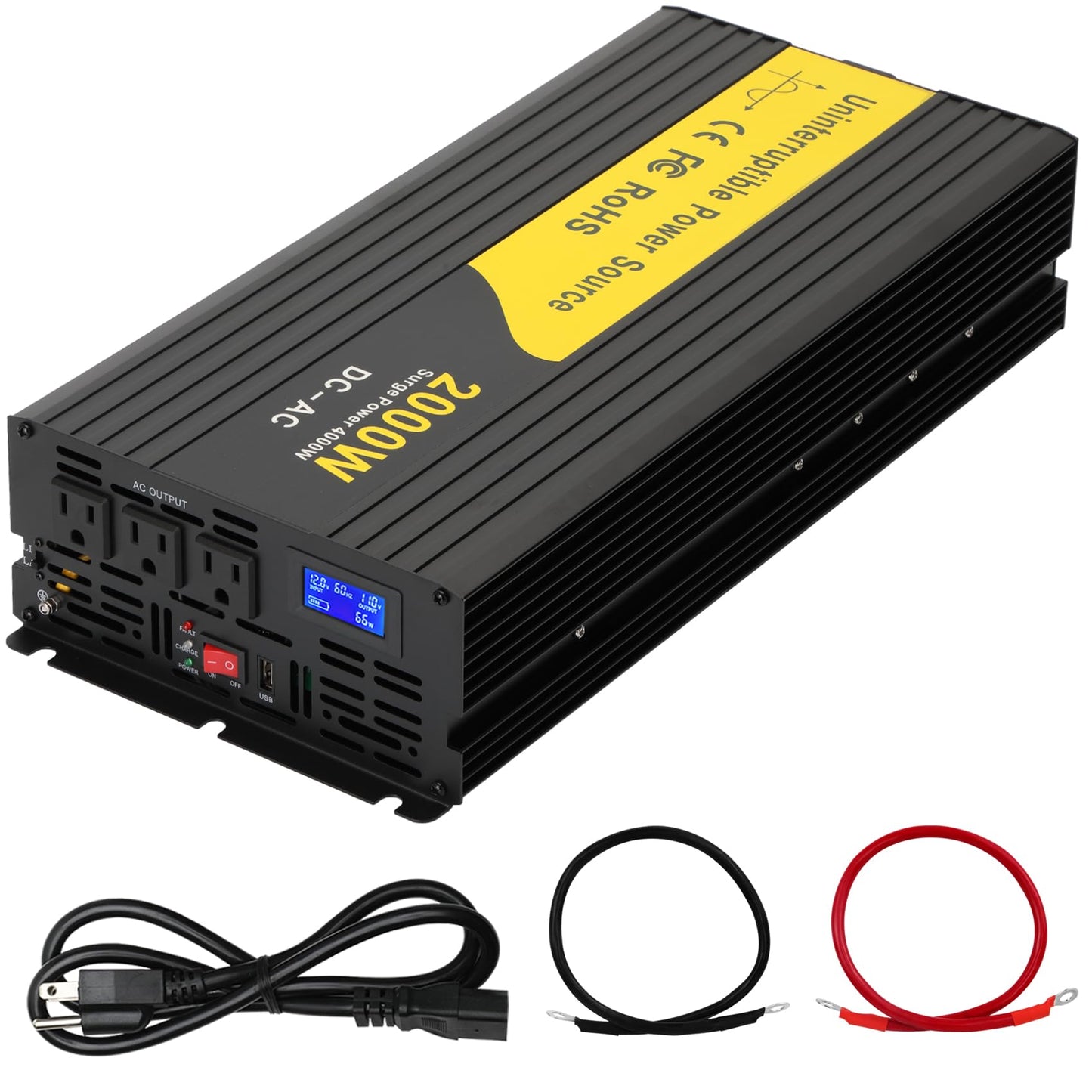 Miumoon 2000W Primary Sump Pump Backup System, Basment Protection Backup Inverter, Black, LCD Display, Auto Switches for Continuous Sump Pump Operation, Basement Emergency and Power Outage Backup