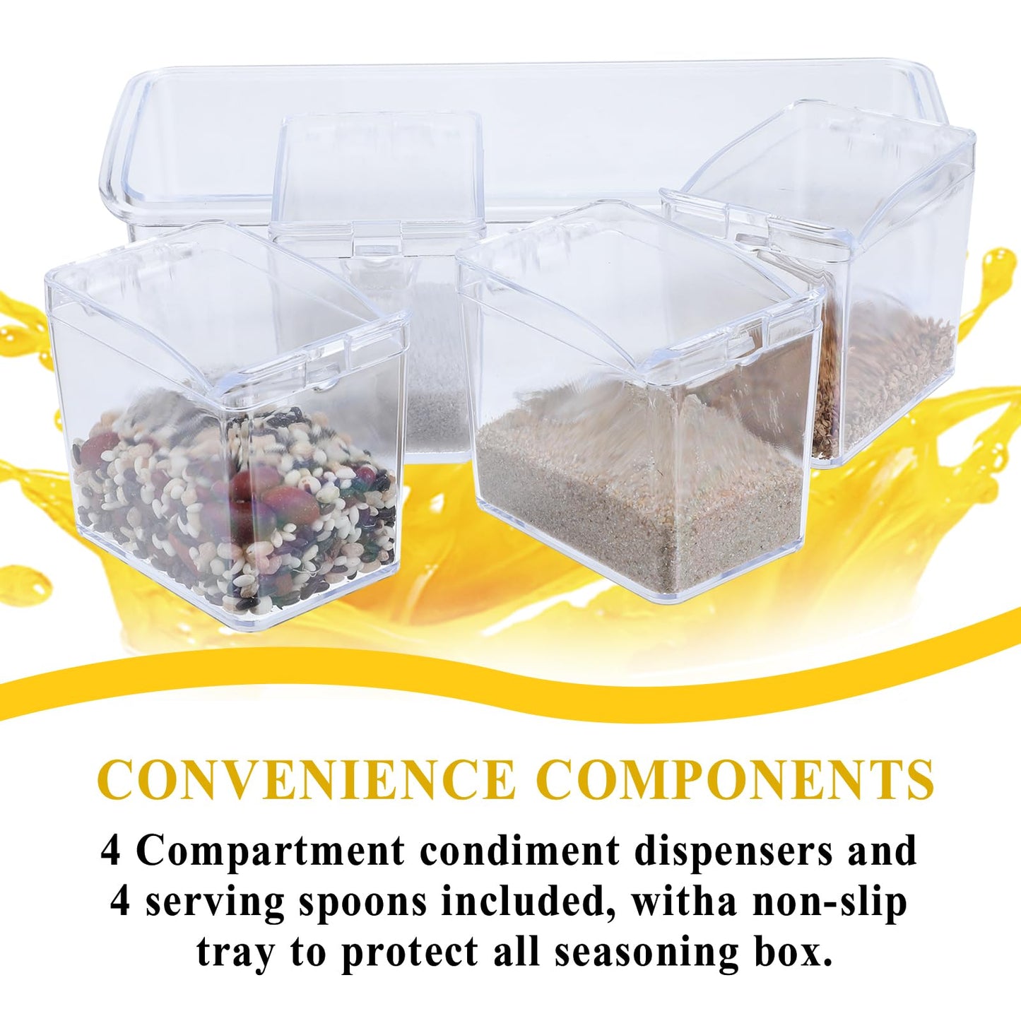 Tobeelec 4 Pcs Clear Seasoning Box with Spoons, 16 Pcs Kitchen Clear Seasoning Rack Spice Pots Spice Storage Containers Condiment, Transparent Spice Jars with Cover for Salt Candy Cruet Sugar