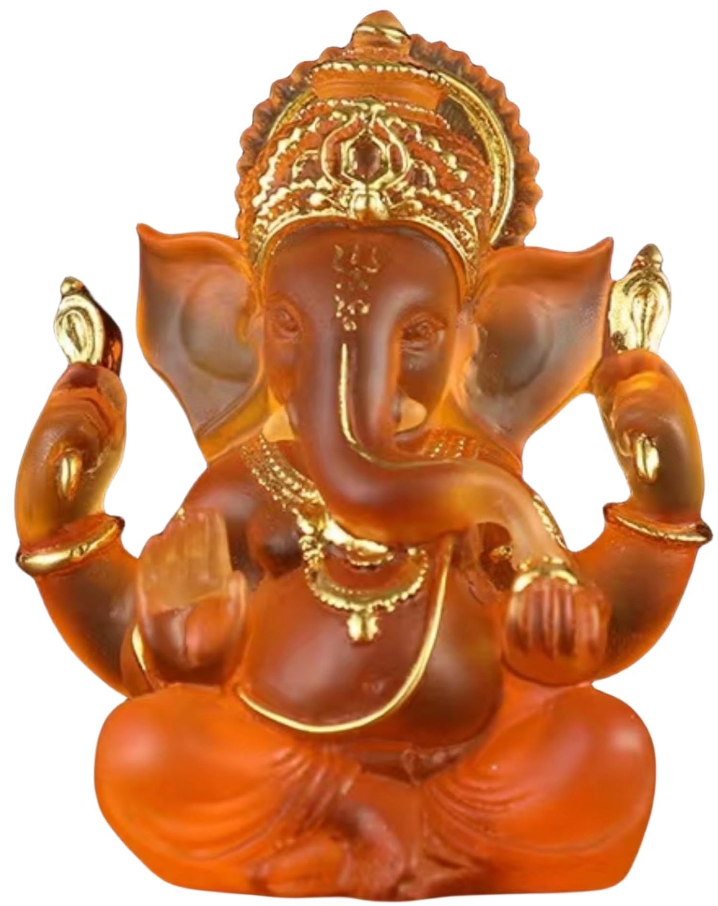 Yahu Lando Indian God Lord Ganesha Statue,Orange Lmitation Glass Hindu Elephant Statue Ganpati Idol Buddha Sculptures,Hindu Gift,Home Temple Mandir Meditation Yoga Room Decor 5.5"