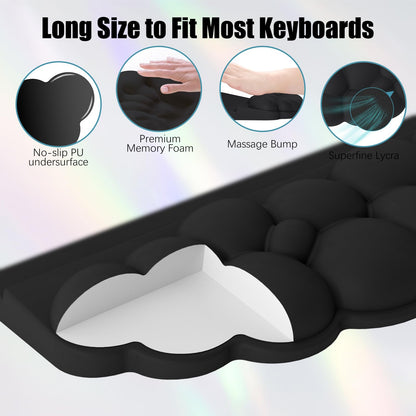Ergonomic Wrist Rest for Keyboard and Mouse, Soft Memory Foam Cloud Keyboard Stand Pad with Wrist Rest Set with Non-Slip Silicone Base, Easy Typing, Pain Relief, Comfort for Office, Work, Gaming Black