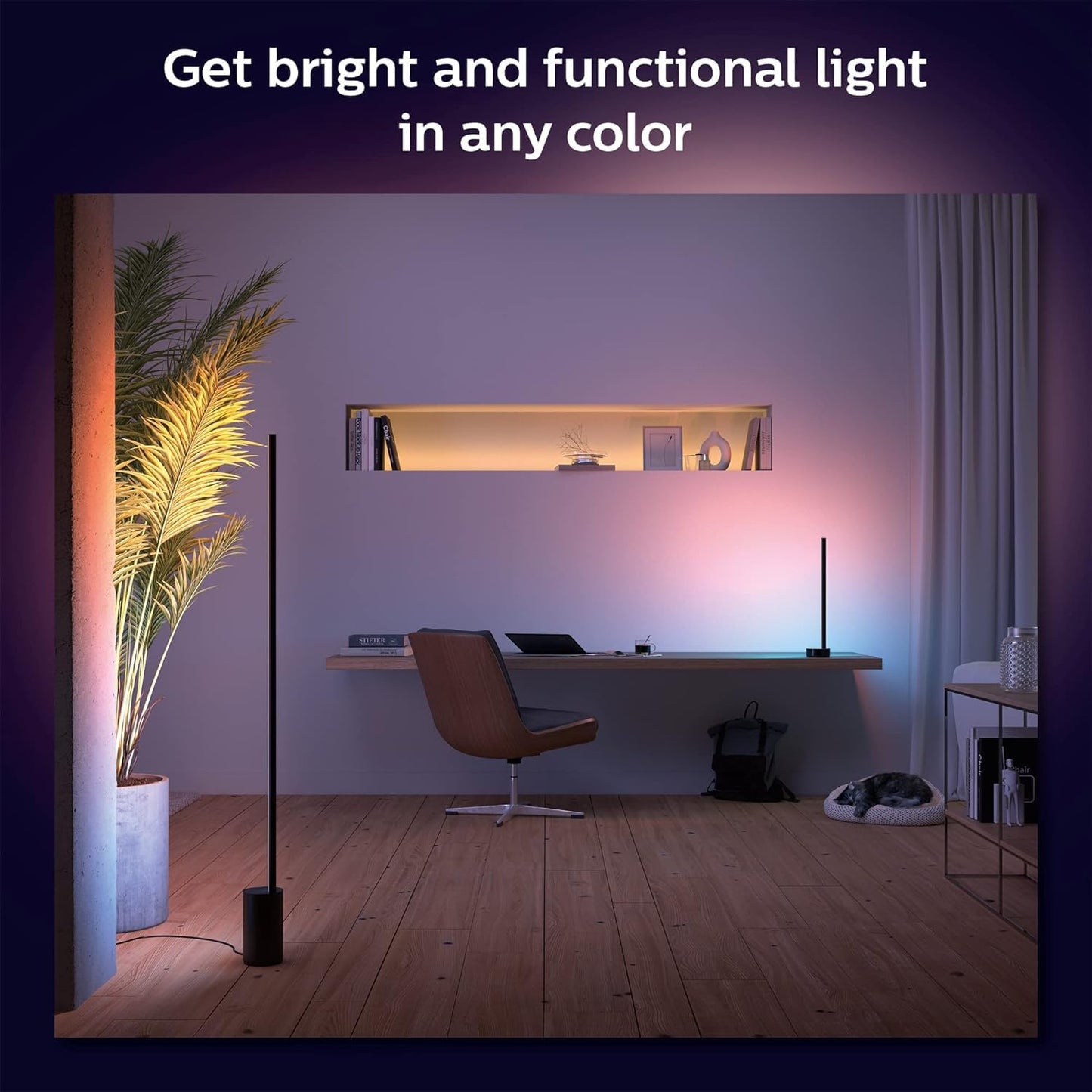Philips Hue Signe White and Colour Ambiance Gradient Table Lamp [Black], Smart Bedroom Lighting with Bluetooth, Plug-in Lamp Works with Alexa, Google Assistant and Apple Homekit.