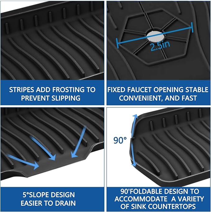 Kitchen Sink Splash Guard Gen2-30" x 6'' Silicone Sink Mat Splash Guard fit