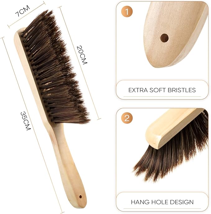 Patelai 2 Pieces Wooden Bench Brushes Fireplace Brush Natural Fiber Bench Soft