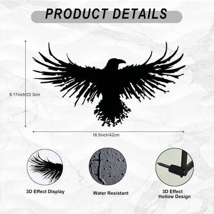 3D Metal Viking Raven Wall Art - Unique Black Crow Decor with Norse Mythology Gothic Waterproof Sculpture for Indoor Outdoor Living Room, Bedroom, Garden Home Decor