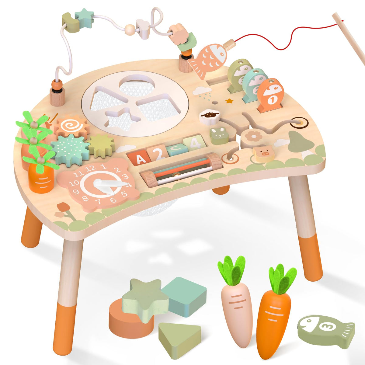 Weilim Activity Table for 1 Year Old, 9-in-1 Wooden Montessori Toddler Toy