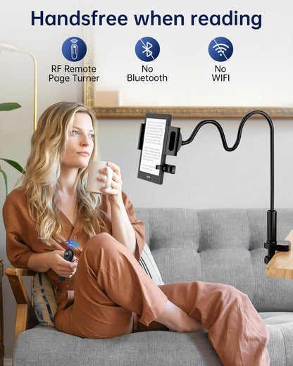 Bongogoo Kindle Holder with Remote Page Turner | Hands-Free Stand for Reading in Bed or Desk – Compatible with Kindle Paperwhite, Oasis, iPad, iPhone, and More | Fits Devices from 4.5” to 10”