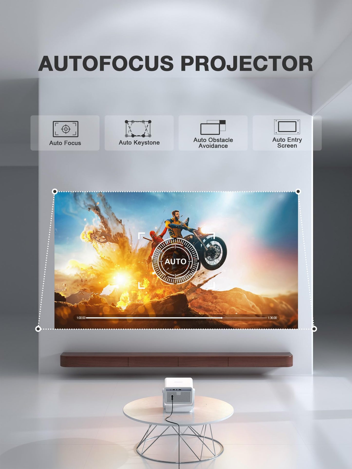 [Now with Netflix & 3200ANSI] 4K Smart Projector with WiFi and Bluetooth,Auto Focus & Keystone Portable Mini Projector with Stand,Outdoor Home Theater Small Proyector for bedroom Snow White