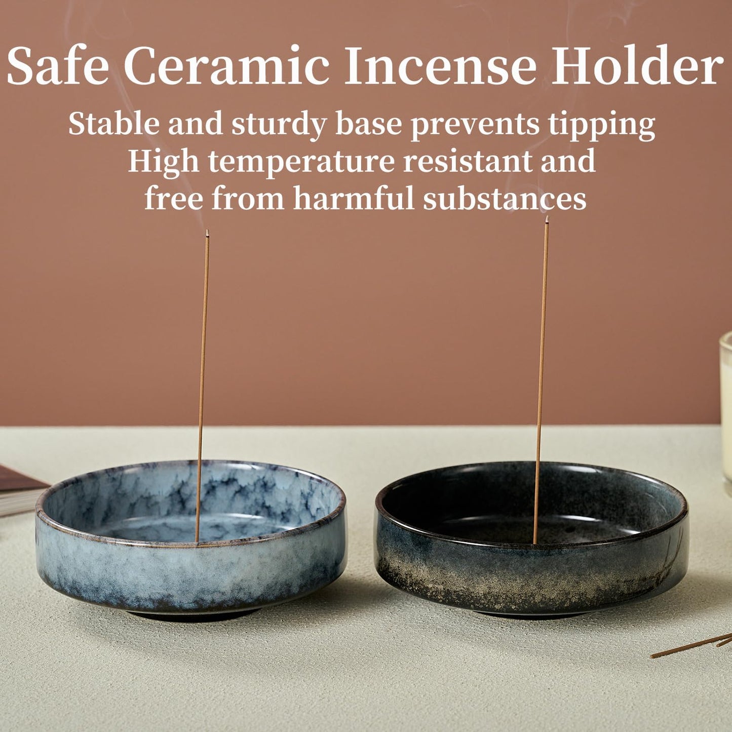 Fluvie 5.9" Ceramic Incense Holder with 10 Holes,5in1 Incense Tray for Sticks,Coil,Cone,Sage,Palo Santo,Handcrafted Burner Ash Catcher Smudge Bowl for Yoga Meditation Energy Cleansing Room Décor,Blue