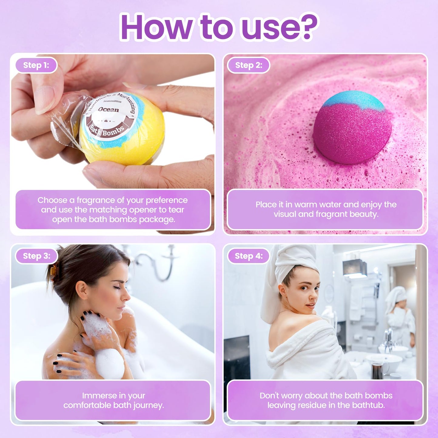 SeasonBliss Bath Bombs for Women, 12 Pack Handmade Bubble Shower Bombs Set, Shea Butter & Individually Wrapped, Present Idea for Her/Him, Wife, Mom Women