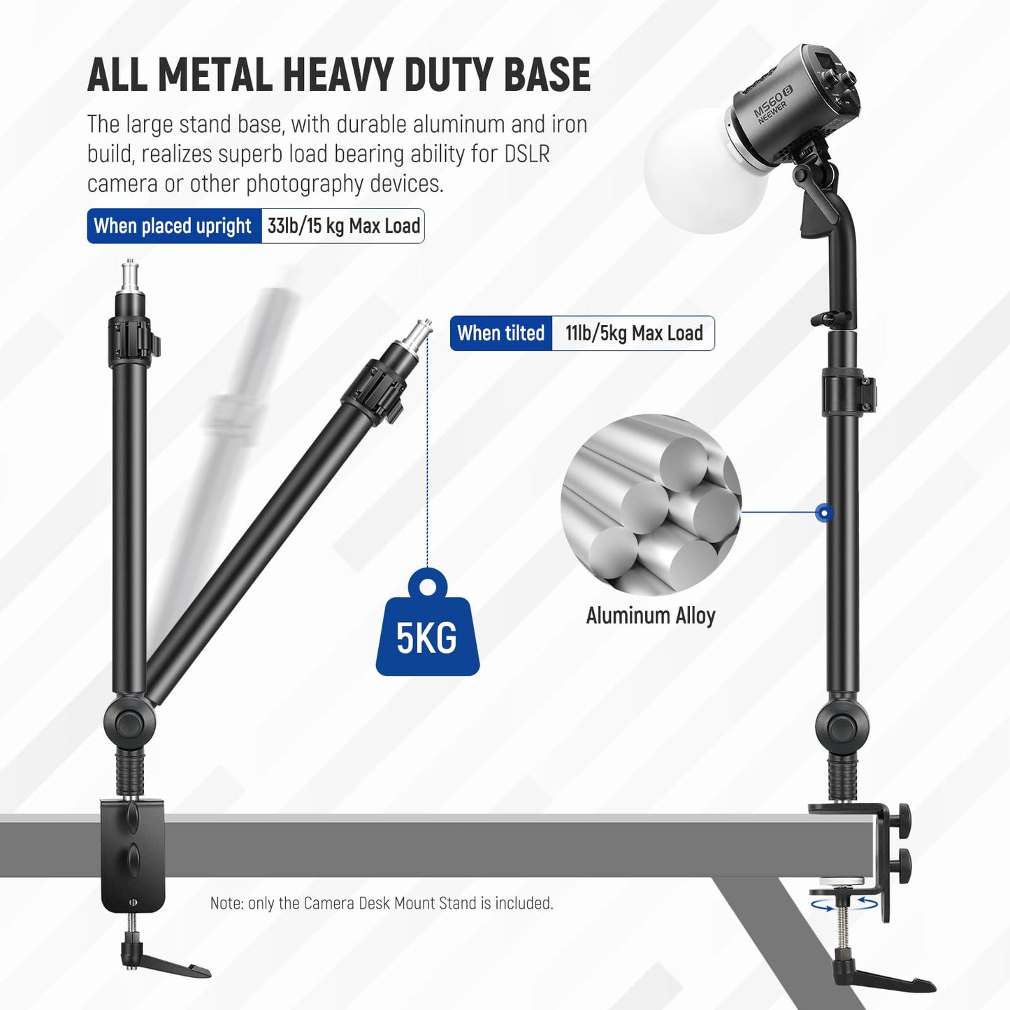 NEEWER Extendable Camera Desk Mount with Ball Head, 17"-40" Adjustable Table Light Stand with 1/4" Screw & C Clamp for DSLR Camera, Ring Light, Live Stream, Vlog, Max Load: 6.6lb/3kg, TL283 (RED)