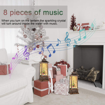 Christmas Snow Globe Lantern Crystal Glitter Lantern Features 8 Songs and 6-Hour Timer Function Ideal for Holiday Decorations and Gifts USB and Battery-Powered Snow Globe (Christmas Tree)