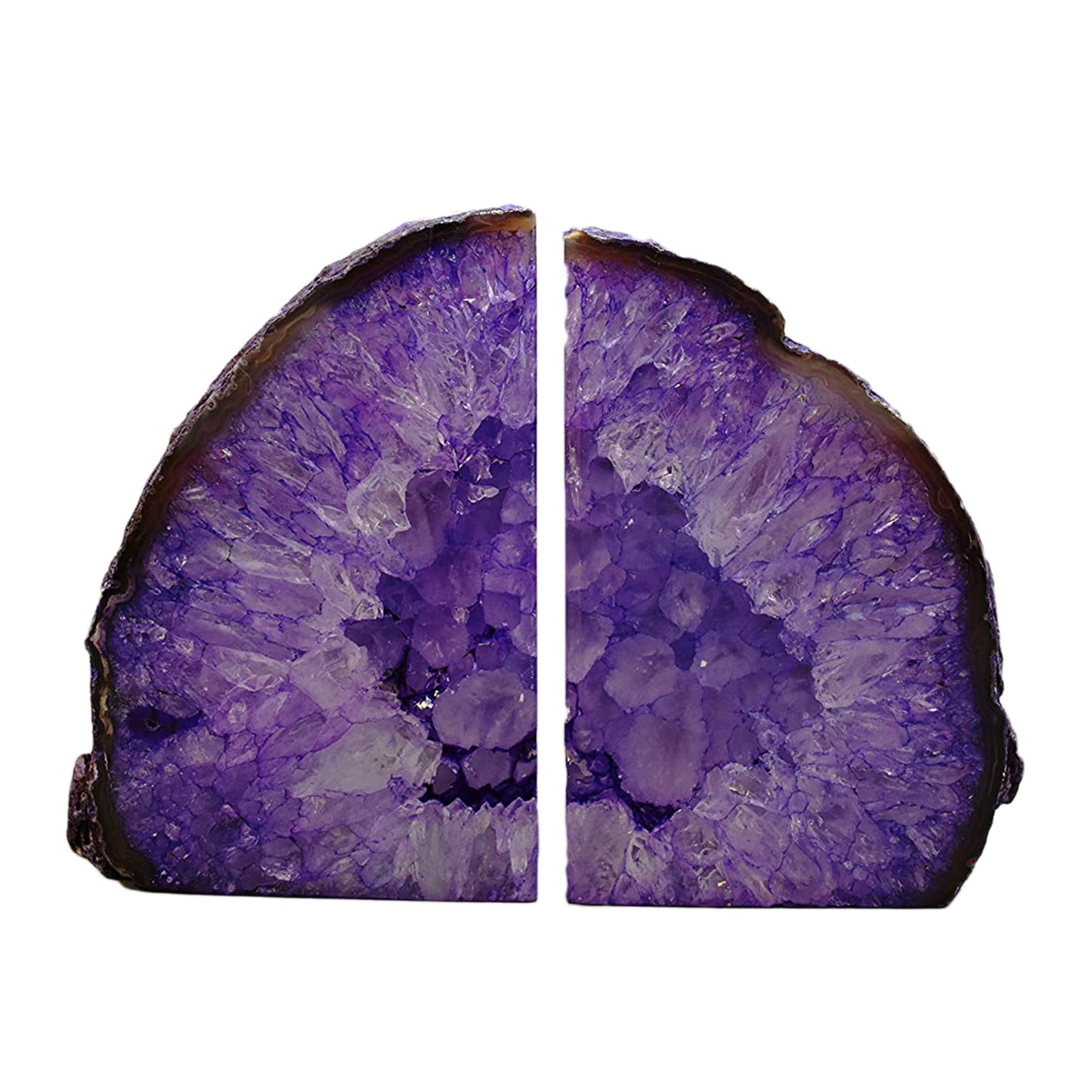 JIC Gem Dyed Purple Natural Agate Bookends Polished Stone Book Ends Crystal Geode Bookends for Shelves to Hold Books with Rubber Bumpers(1 Pair, 3-4 LBS)