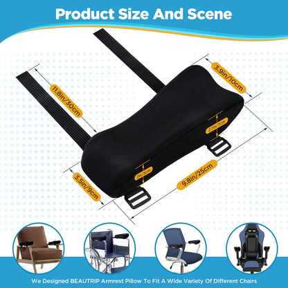 BEAUTRIP Ergonomic Armrest Pads- Office Chair Arm Rest Cover Pillow - Elbow Support Cushion for Computer, Gaming and Desk Chairs (Set of 2)… (Black with Gel_Velvet)