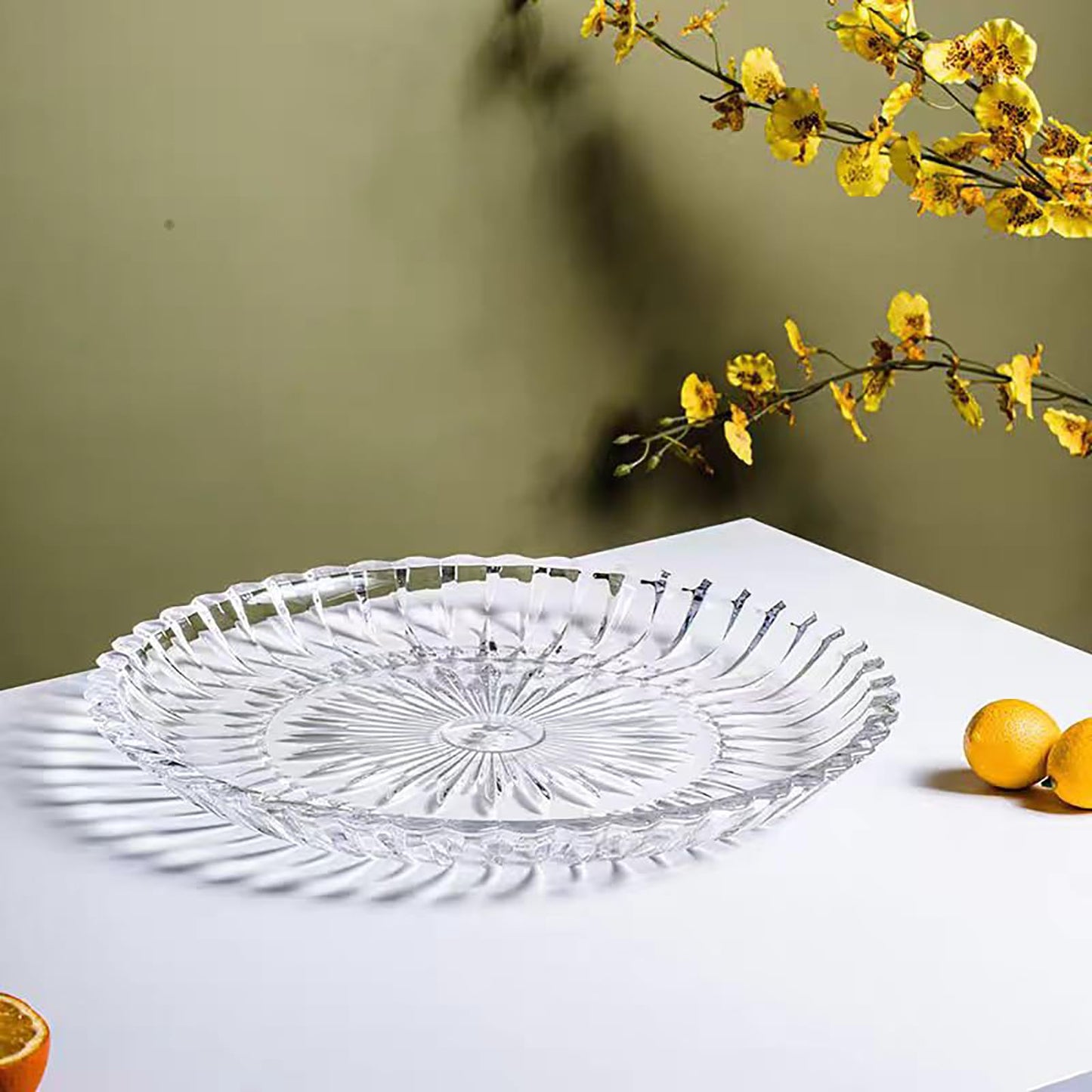 Rxcvkmw Glass Fruit Bowl or Decorative Bowl, used for Kitchen counter or living room center table decoration, Centerpiece Bowl,Glass tray (14.1in)