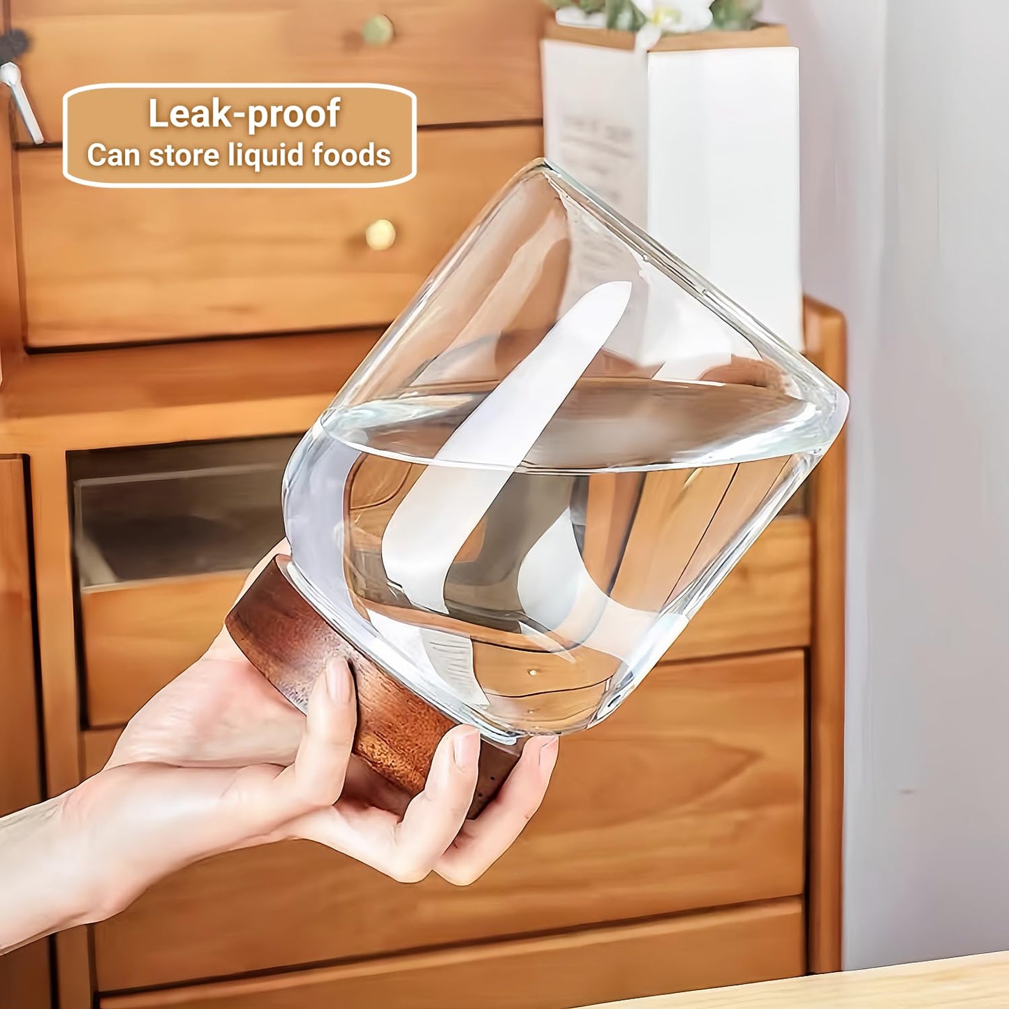 50 Fl oz/1500 ml Clear Glass Jar with Airtight Wooden Screw on Lid, Glass Pantry Canister for 500g Coffee Beans, Kitchen Food Storage Containers for Rice,Flour,Pasta,Sugar,Honey,Tea, Spice,Cereal