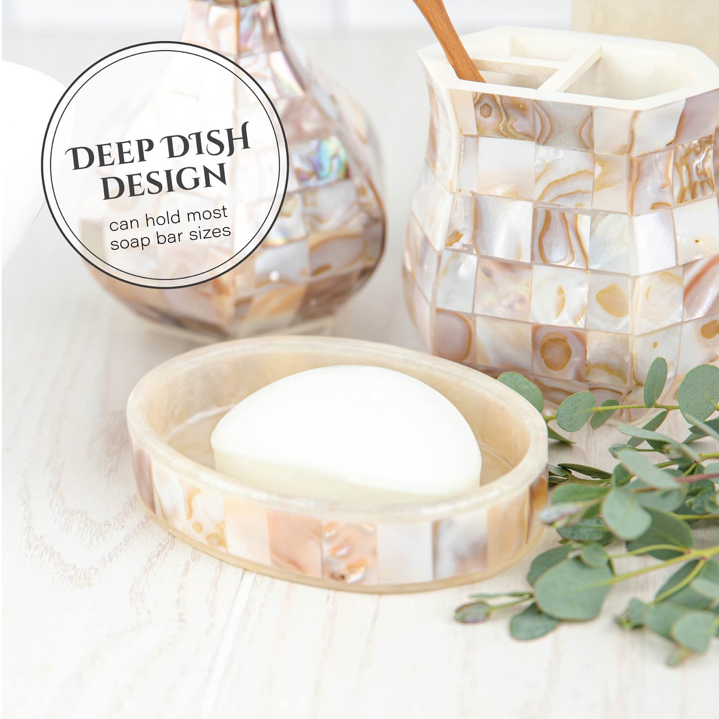 Milano Soap Dish for Bathroom - Decorative Dry Bar Holder Finished in Beautiful Mother of Pearl - Durable Resin Design - Best Dishes for Sink/Bath/Shower/Bathtub Decor