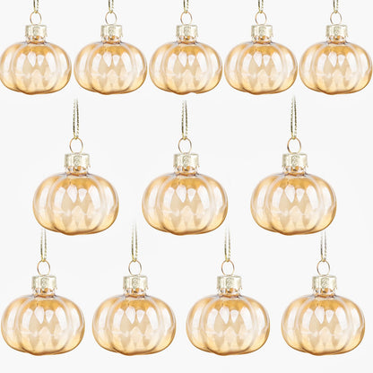 YiYa 12 Pcs Fall Pumpkin Ornaments Glass Pumpkin Hanging Ornaments for Tree Thanksgiving Tree Ornament Set for Autumn Thanksgiving Halloween Xmas Home Decoration