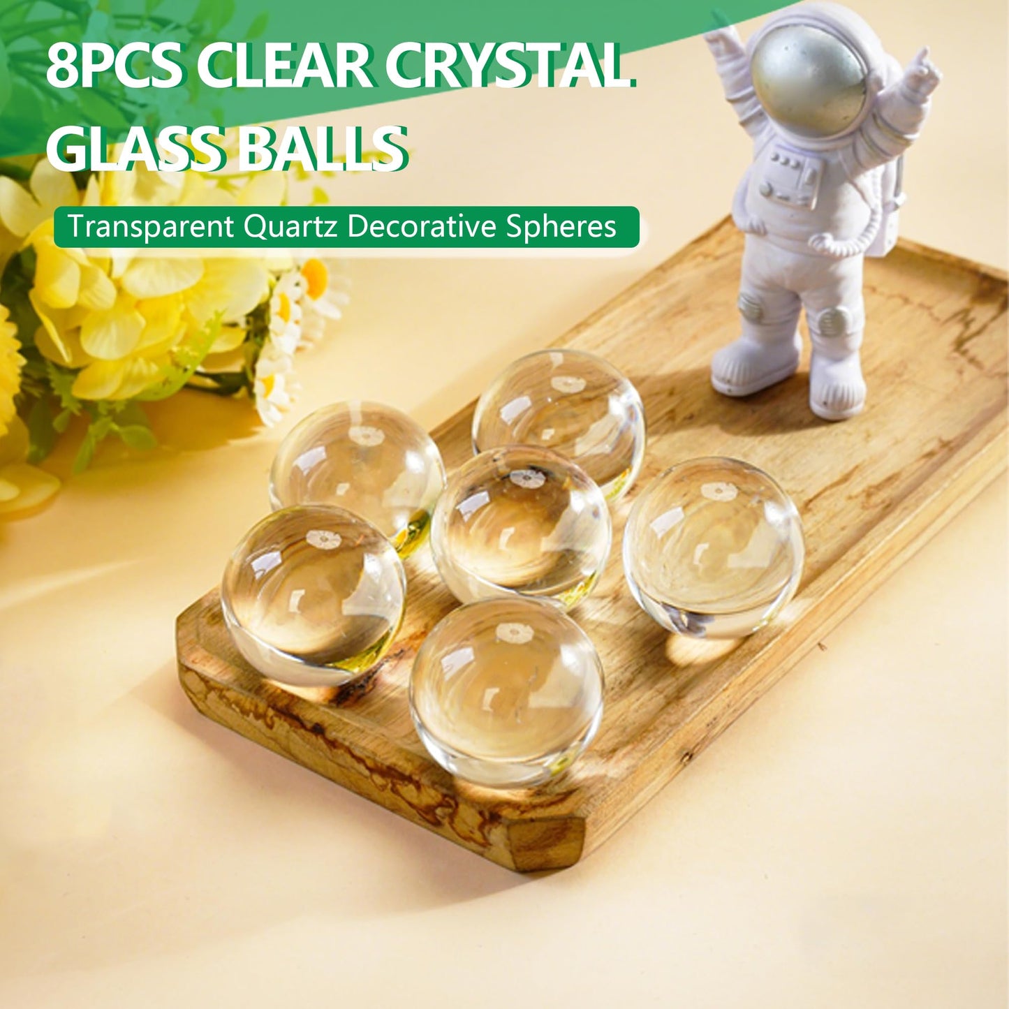 KRISININE 8pcs Clear Crystal Glass Balls 40mm Transparent Quartz Decorative Spheres for Home Table Decor