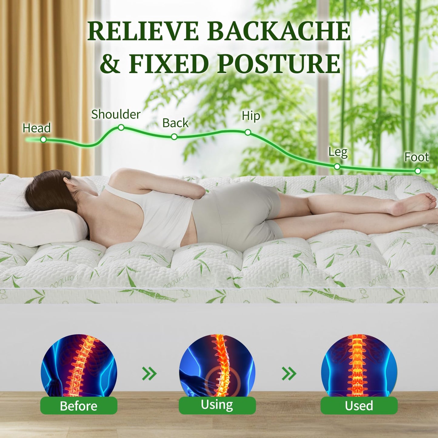 LIANLAM Mattress Topper King Size - 1500GSM 3D+7D Down Alternative Fill 3 in Pillow Top Mattress Pad, Viscose Made from Bamboo Cover, Extra Firm for Back Pain, 6"-18" Deep Pocket (78"x80")