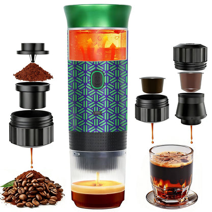 HX HECLX Coffee Maker Gift Set for Camping,Battery Powered Portable Electric Espresso Machine, Rechargeable Coffee Maker Self Heating Ground Coffee Capsule for RV, Hiking (Green mix Black)