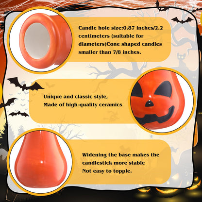 LemonRoad 3 Pcs Fun Halloween Candlestick Holders Pumpkin Wine Glass Candle Stick Holders Ceramic Taper Candle Holder for Halloween Party Holiday Office Home Decor Gift