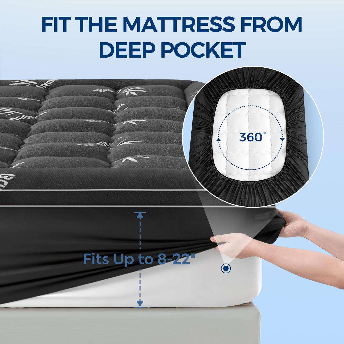 Mattress Topper Twin XL Size, Cooling Extra Thick Breathable Viscose Made from Bamboo Mattress pad, Soft Quilted Fitted Mattress Cover with 1000 GSM Down Alternative Fill (8-21”Deep Pocket) Dark Gray