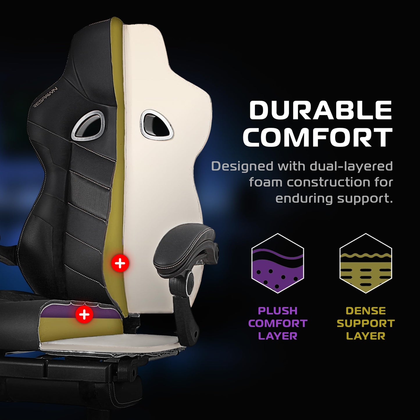 Respawn 110 Pro Ergonomic Gaming Chair with Footrest for Adults - Comfortable Office Gaming Recliner with Lumbar Support and Headrest, Racing Style Video Game Chairs for Computer Gamer - Blue Fabric