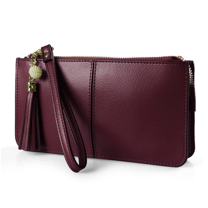 befen Wristlet Bags Women's Genuine Leather Wristlet Clutch Cell Phone Bag Ladies Purse with Tassel Wrist Strap & Card Slots, Zip Pocket Coins Compartment