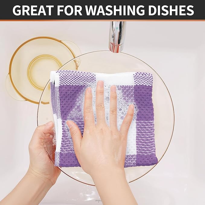 Homaxy 100% Cotton Waffle Weave Check Plaid Dish Cloths, 12 x 12 Inches