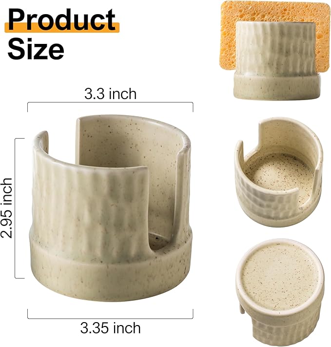 Kitchen Sponge Holder, Ceramics Sponge Dish Rack Sink Scrub Caddy
