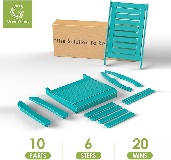 GREENVINES Outdoor Rocking Chairs | Set of 2 | Porch Rocker | HDPE Plastic | Aqua | Oversized Rockers | High Back | Big & Tall | Ladder Back | for Patio Outside Backyard Balcony Garden
