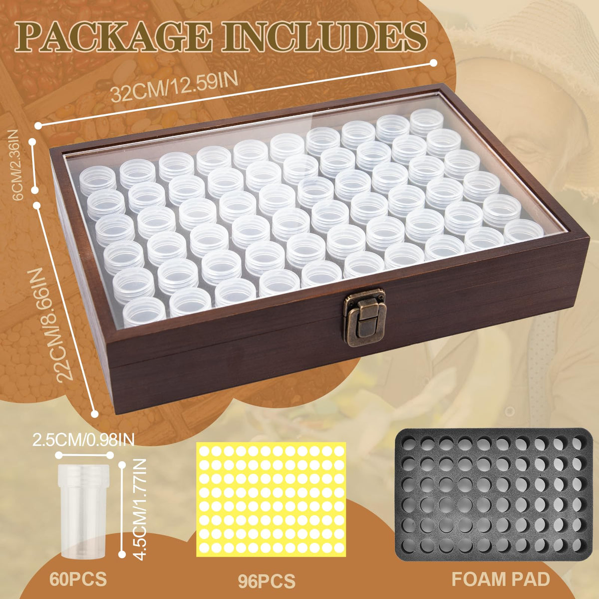 Wooden Seed Storage Organizer, 60 Slots Pine Wood Box with 96 Labels & Foam Inserts, Professional Saver Kit for Gardeners – Container for Flower/Vegetable Seeds